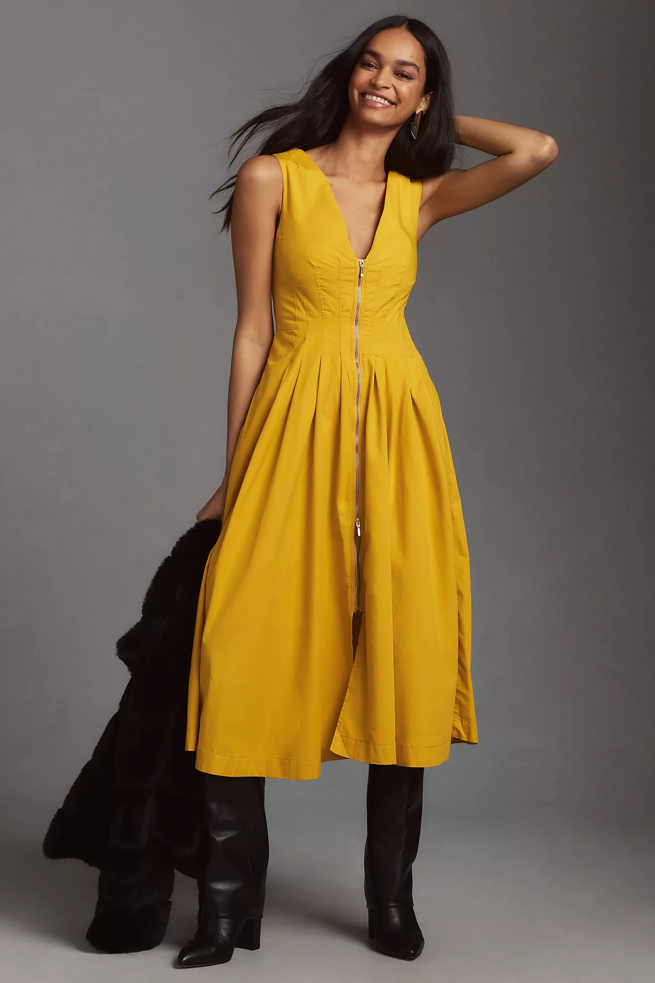 By Anthropologie Sleeveless V-Neck Corset Midi Dress | Anthropologie (US)