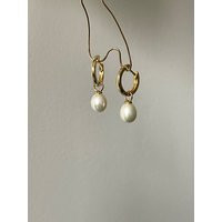 Pearl Hoop Earrings, Cute Classy Pearl Earrings Made Of Gold Plated Silver & Fresh Water Pearls, 21st Birthday Gift Idea | Etsy (UK)