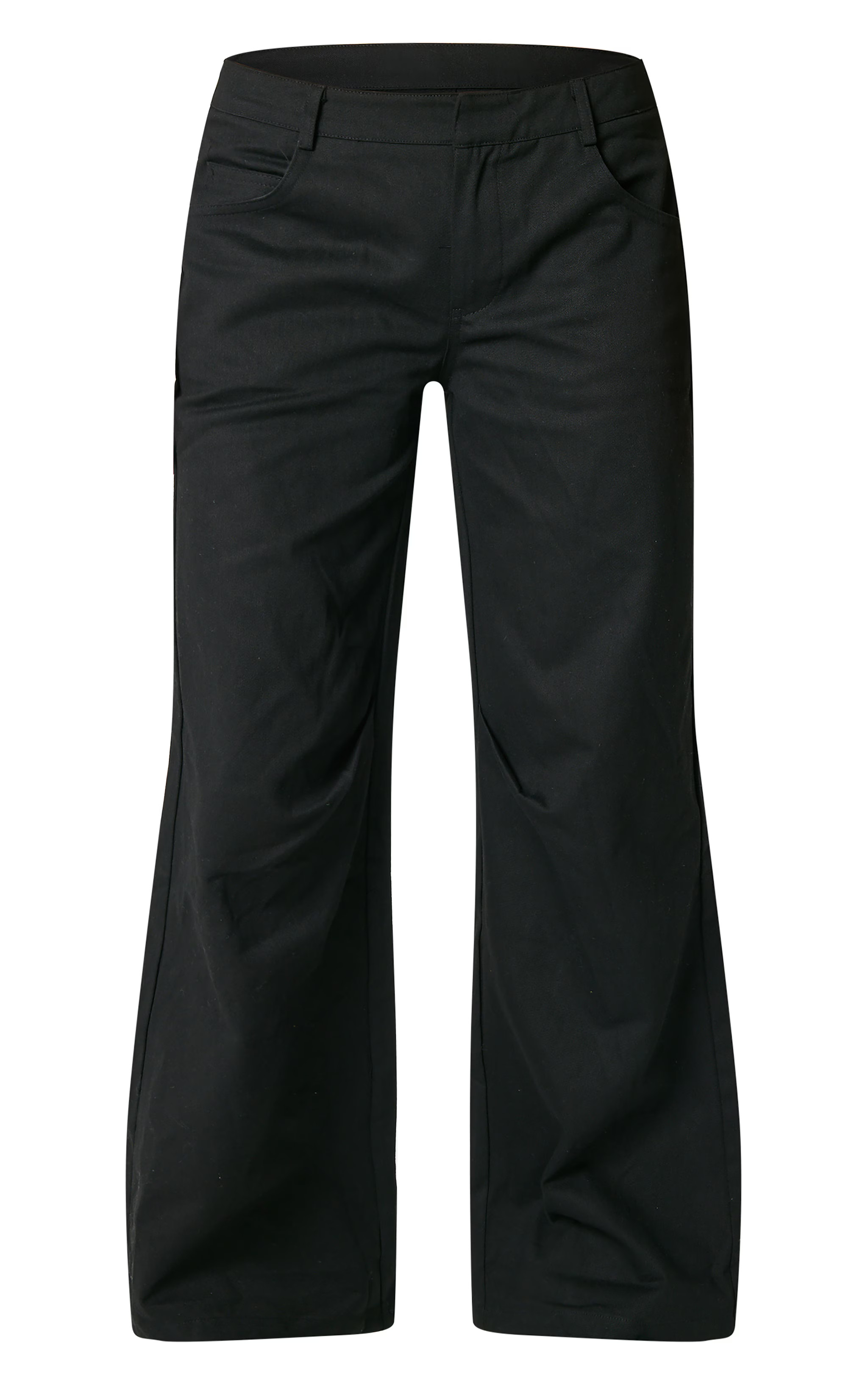 Black Low Rise Twill Wide Leg Pants | PrettyLittleThing US