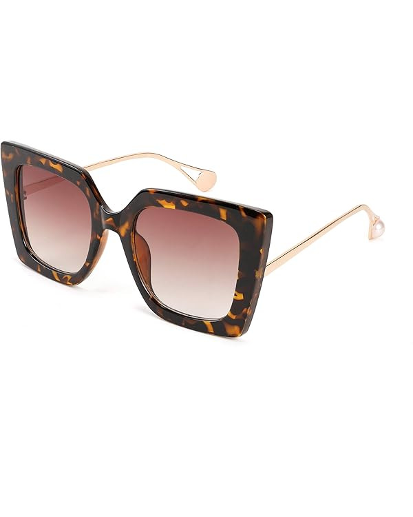 FEISEDY Sunglasses Womens Trendy, Oversized Square Shades, Pearl Inlay Cat Eye Frame UV400 Protec... | Amazon (US)