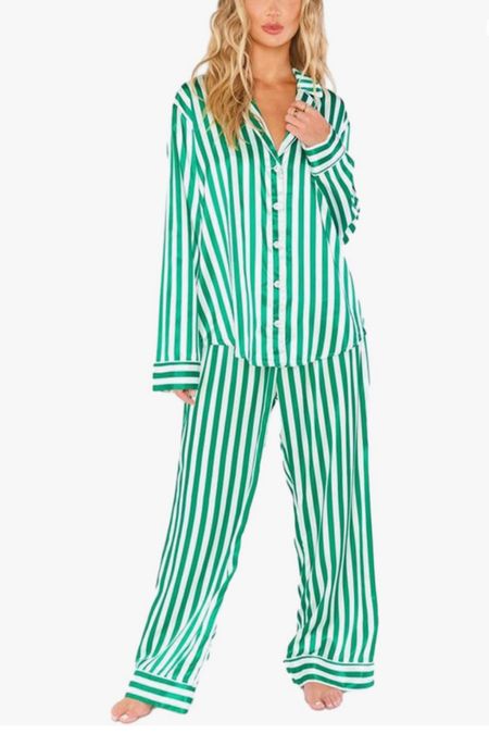 Love these silk jammies for spring! I think the color is perfect for spring and summer as well! #springpajamas #summerpajamas #silkpajamas #stripedpajamas 

#LTKSeasonal #LTKfamily #LTKfindsunder50