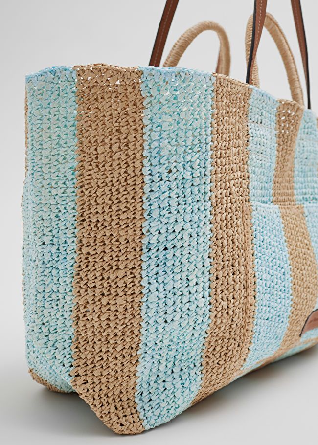 Large Woven Straw Tote - Pastel blue/Beige - Totes - & Other Stories US | & Other Stories US