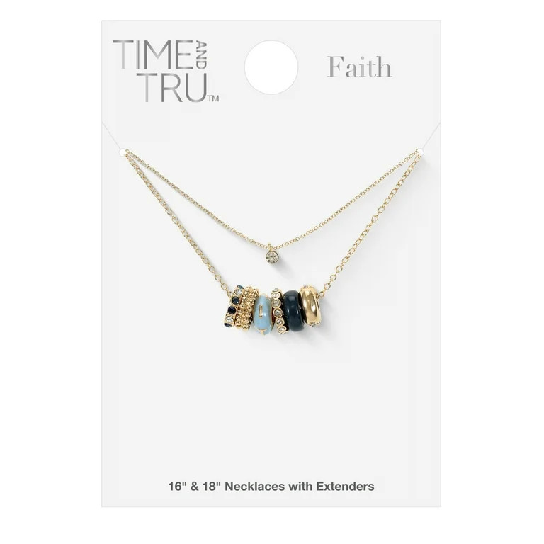 Time and Tru Women's Goldtone "Faith" Round Charm Necklace, Blue, 1 Piece | Walmart (US)