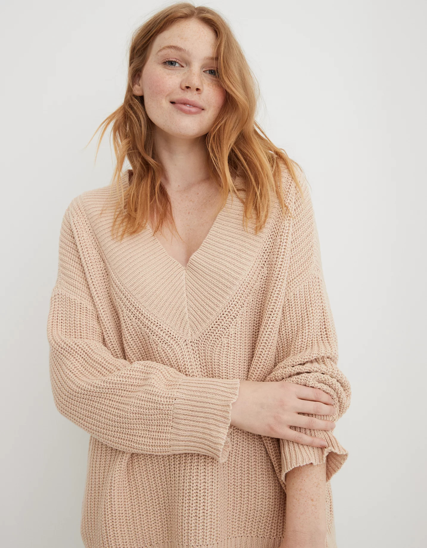Aerie Wide V Neck Oversized Pullover Sweater | American Eagle Outfitters (US & CA)