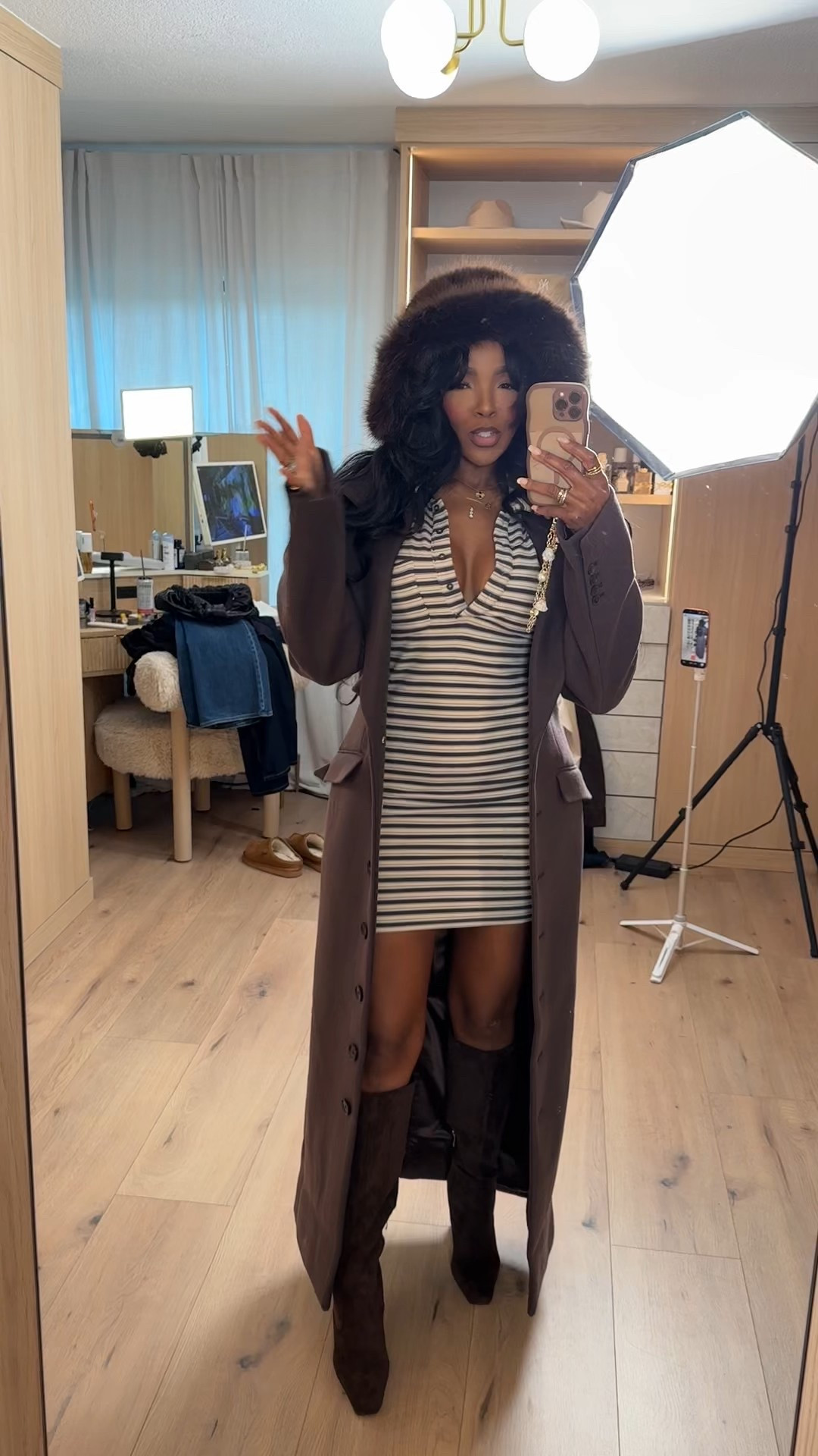 🤎 Cold-Weather Chic — effortless layers with a cozy, elevated edge.
This striped bodycon dress layered under a tailored long coat is the perfect mix of flattering and functional. Finished with knee-high boots and a statement hat for that polished winter vibe that still feels wearable.

Perfect for winter outings, brunch dates, holiday errands, casual dinners, and styled everyday looks.

Tap to get details.

📏 Sizing:
Dress: Small  
Coat: Small  
Boots: True to size  

Measurements: 5’4” · 138 lbs ·

#LTKootd #LTKgrwm #LTKPetite