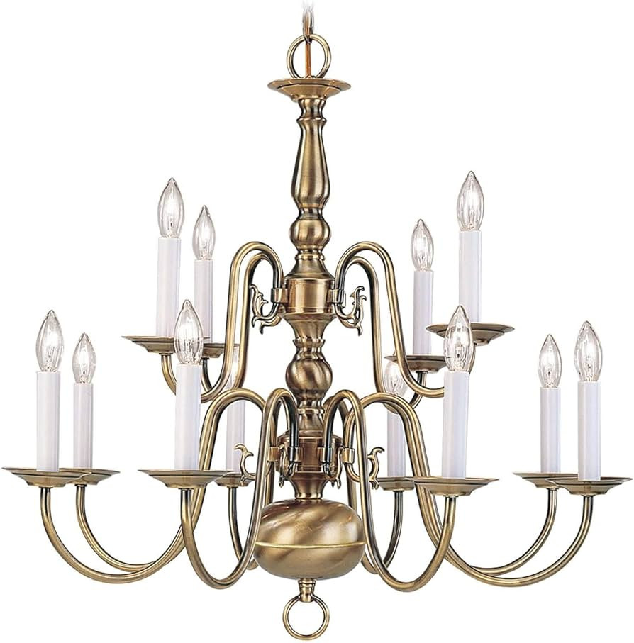 Livex Lighting 5012-01 Williamsburgh 12 Light Two Tier (8+4) Chandelier, Antique Brass | Amazon (US)