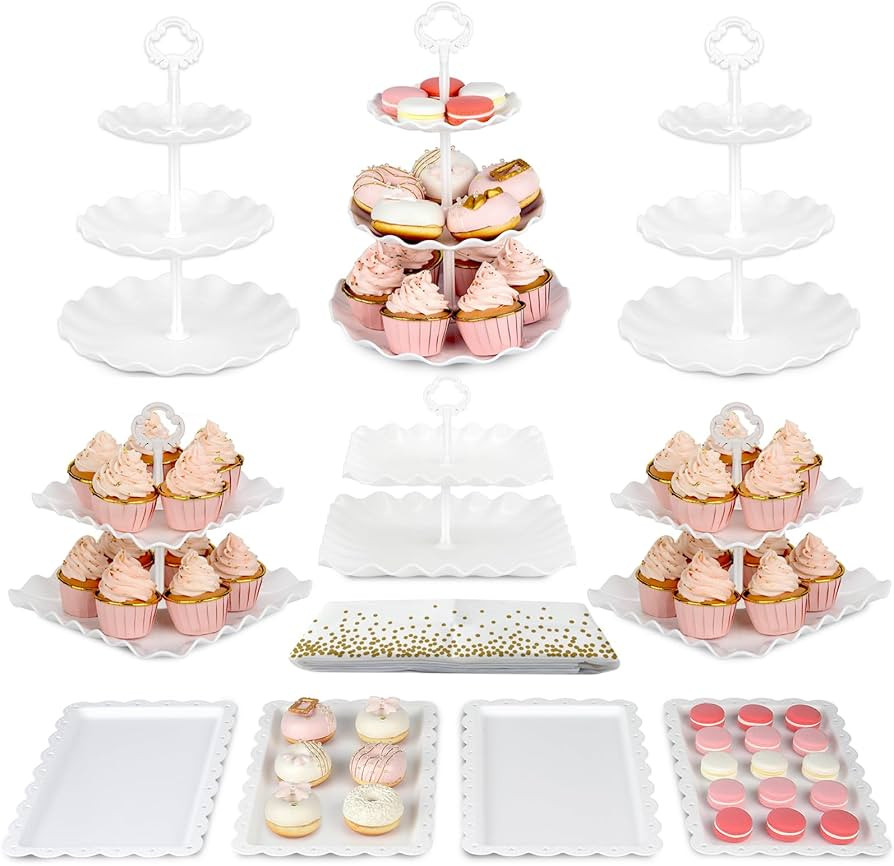 Pack of 11 NWK Cake Stand Set, with 3 x Two-Tier and 3 x Three-Tier Cupcake Stands, 4 x Appetizer... | Amazon (US)