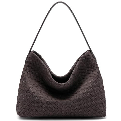 Suede Woven Tote Bag for Women: Handwoven Vegan Leather Purse with Pockets for Style & Travel - Adjustable Strap fits 11" iPad (Coffee) | Amazon (US)
