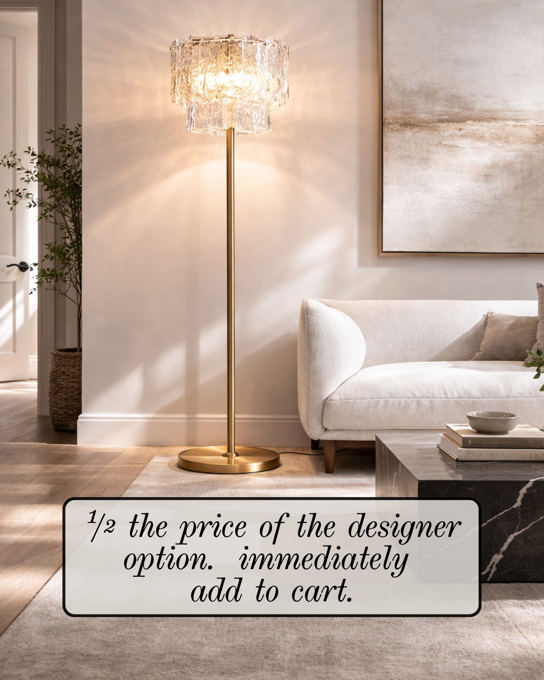 Add to Cart — CRYSTAL STATEMENT FLOOR LAMP! This GOLD FLOOR LAMP with the layered CRYSTAL SHADE gives that HIGH-END DESIGNER glow for a fraction of the price. It throws the most beautiful light pattern and instantly elevates a living room, bedroom, or office corner. Such a LUXURY LOOK without the luxury markup.

#Amazon #TheHillaryStyle #AmazonHome #DesignerLookForLess #GoldLighting #LuxuryForLess #ModernClassic #NeutralHome #StatementLighting #HighEndStyle 

 #LTKU #LTKOver40 #LTKHome