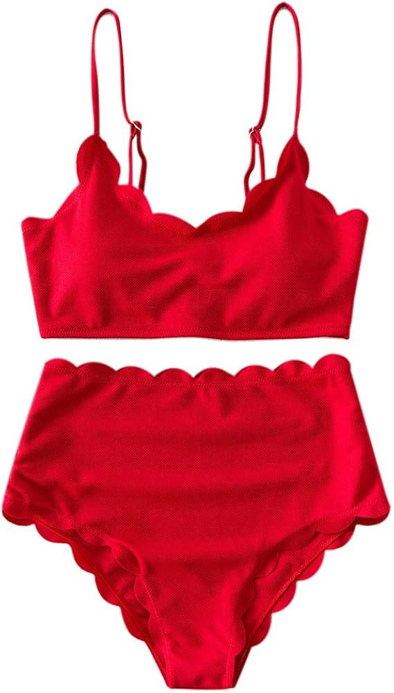 ZAFUL Women's High Waisted Wide Strap Adjustable Back Lace-up Bikini Set Swimsuit | Amazon (US)
