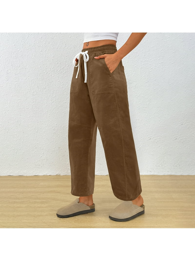 SUNBS Womens Corduroy Pants Fall Barrel Linen Pant Winter Casual Wide Leg Pants Womens Cargo Pant... | Walmart (US)