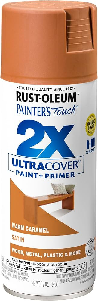 Rust-Oleum 334083 Painter's Touch 2X Ultra Cover Spray Paint, 12 oz, Satin Warm Caramel | Amazon (US)