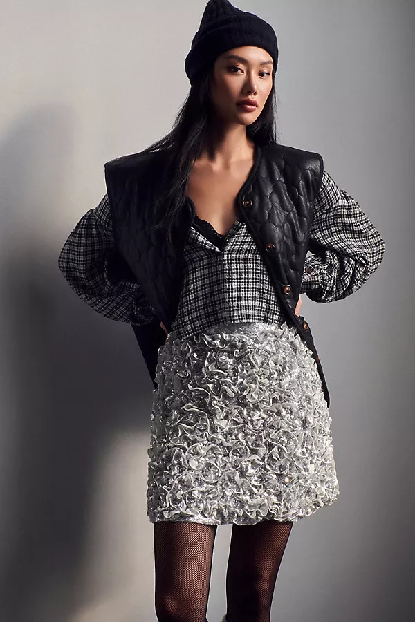 Mare Mare 3-D Sequin Mini Skirt By Mare Mare in Silver Size S | Anthropologie (US)