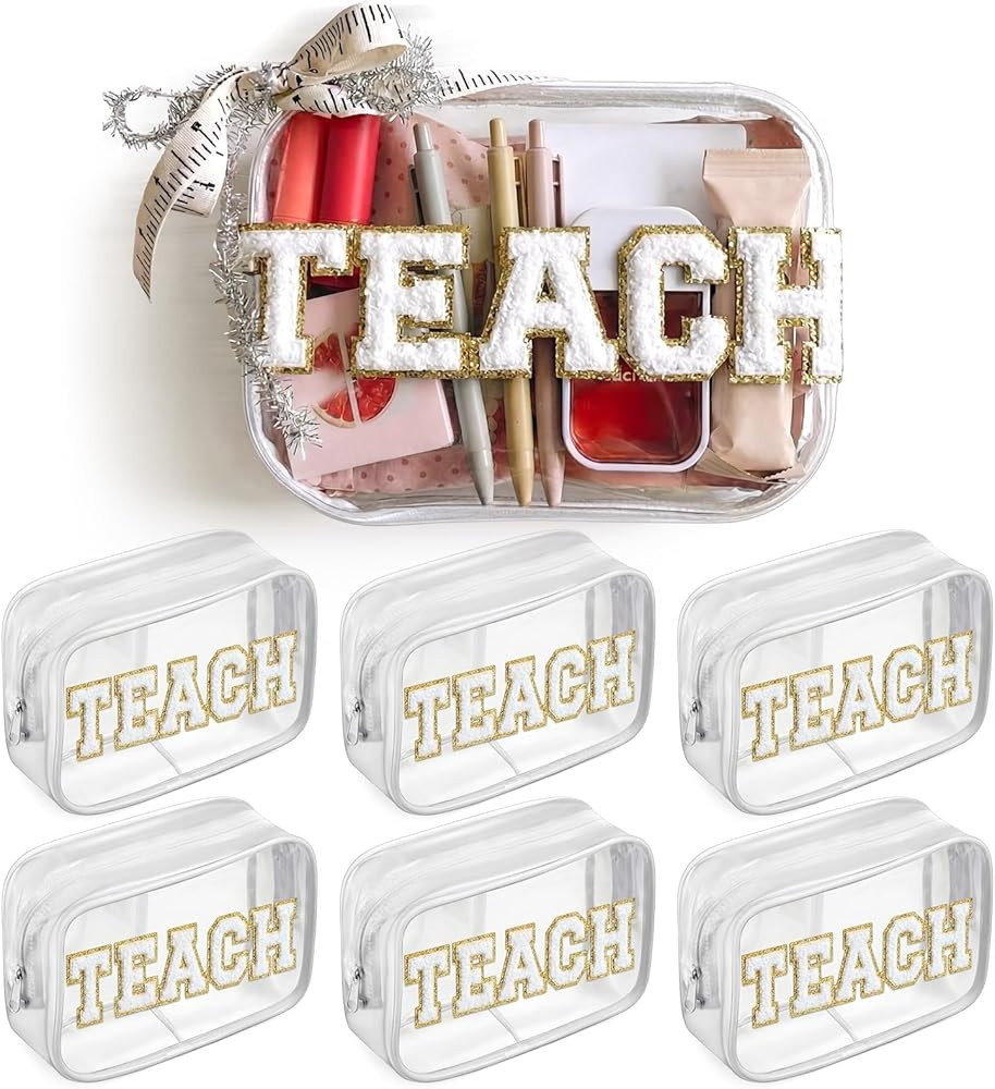 Tallew 6 Pcs Teacher Appreciation Gifts Clear Makeup Bag TEACH Chenille Letter with Ribbon Crinkl... | Amazon (US)