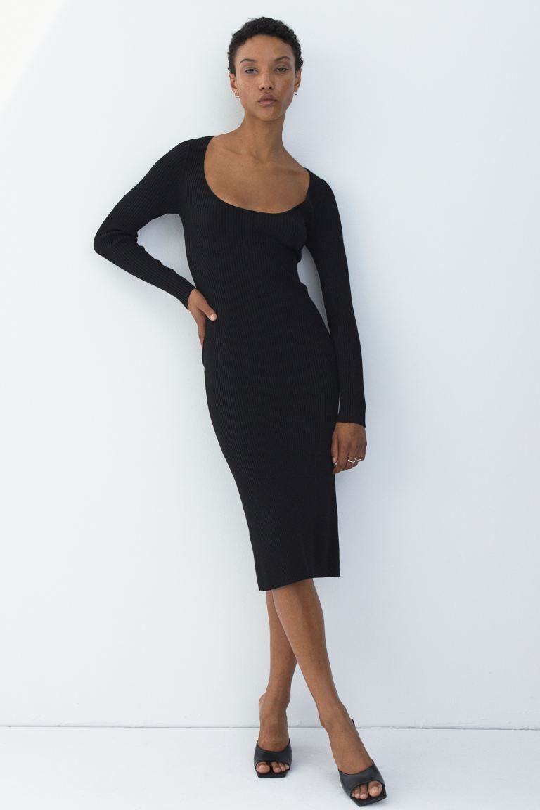 Rib-knit Dress - Black - Ladies | H&M US | H&M (US)