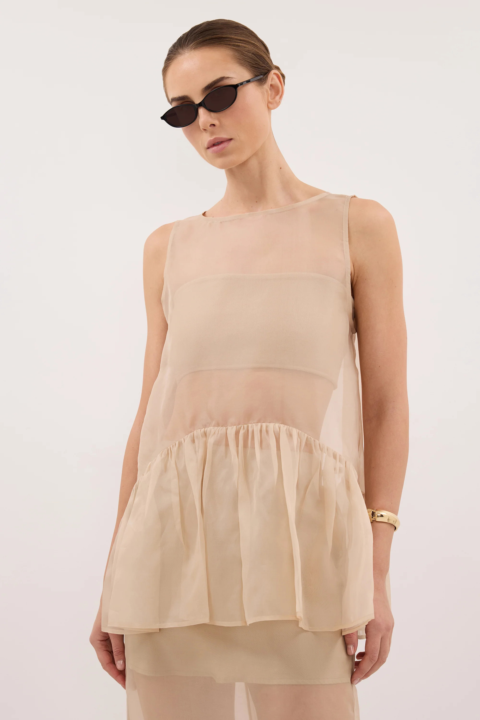 SIAN GOLD ORGANZA DROP WAIST TOP | DISSH