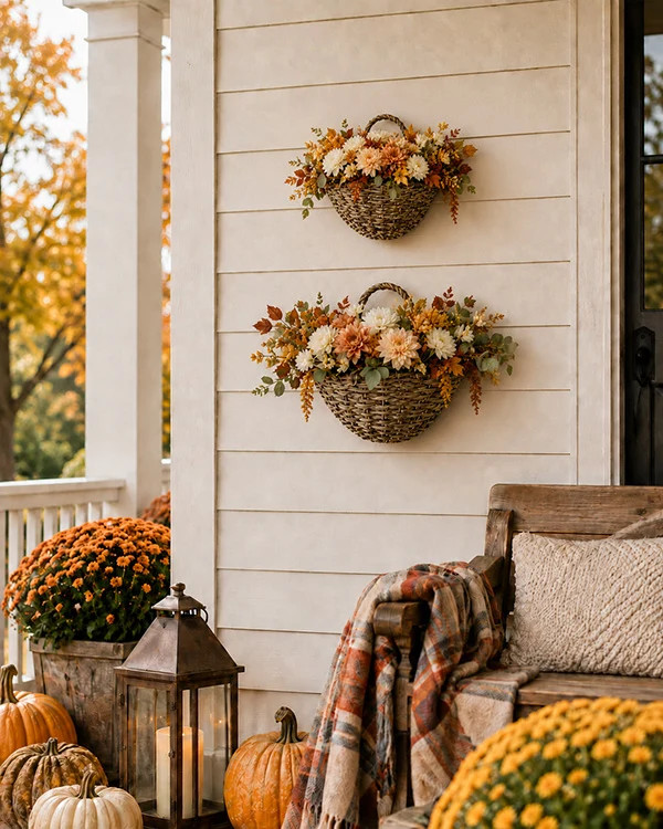 Whitewashed Wicker Wall Baskets with Liners, Set of Two | Decor Steals