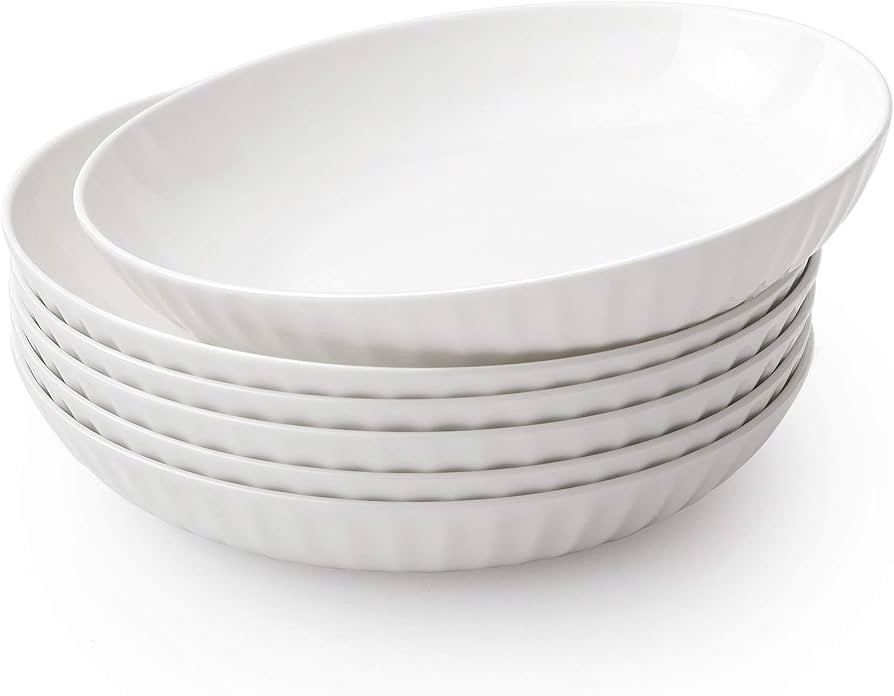 ZEN Pleats Porcelain Salad Pasta Bowls 23oz Set of 6 (White) | Amazon (US)