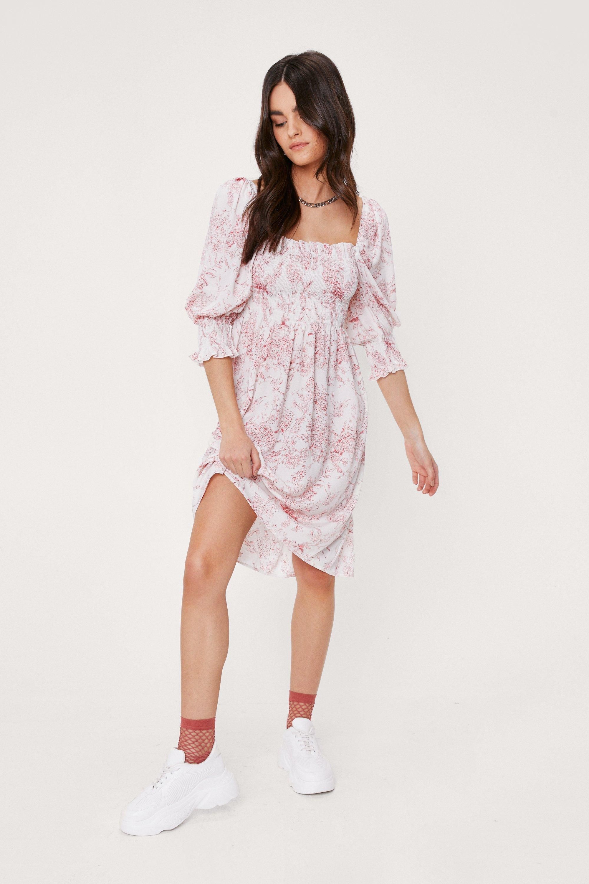 Floral Print Shirred Midi Dress | Nasty Gal (US)