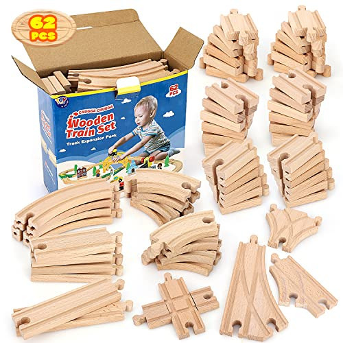 TOY Life Wooden Train Track 62Pcs Wood Train Set for Boys & Girls with Crane Wood Tracks Fits Thomas Brio Melisa Chugginton Train Track Set Wooden Railway - Toddler Boy Toy Train Set Boys Train Set 3+ | Amazon (US)