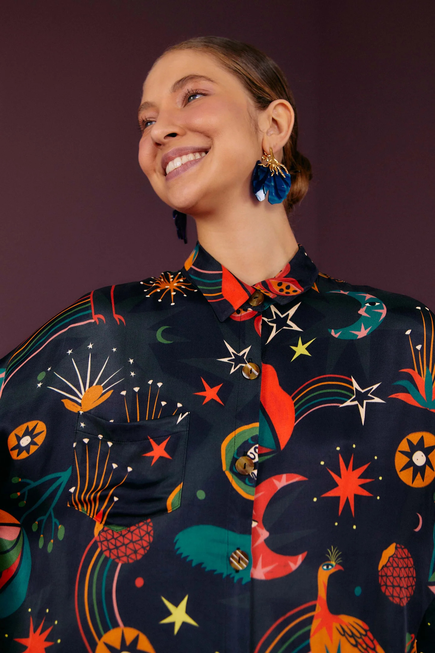 Black Cerrado Sky Lenzing Ecovero Viscose Shirtdress | FarmRio (US)