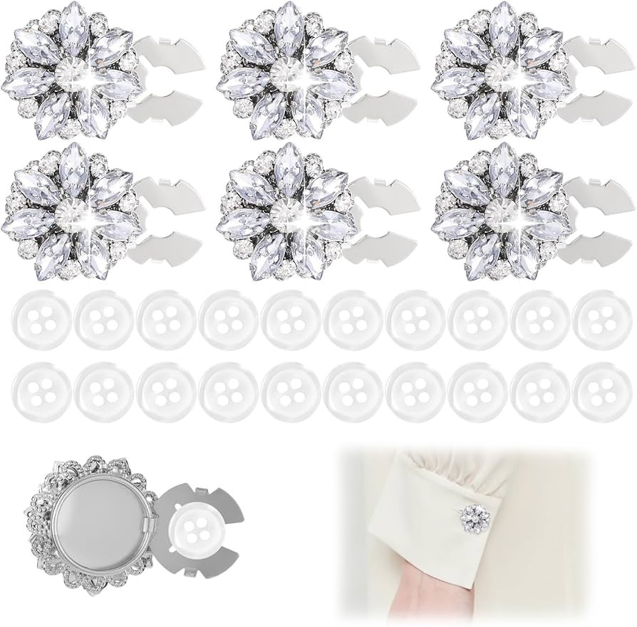 26PCS Silver Button Covers for Women Blouses, Rhinestone Button Covers Decorative Clips Set, Deta... | Amazon (US)