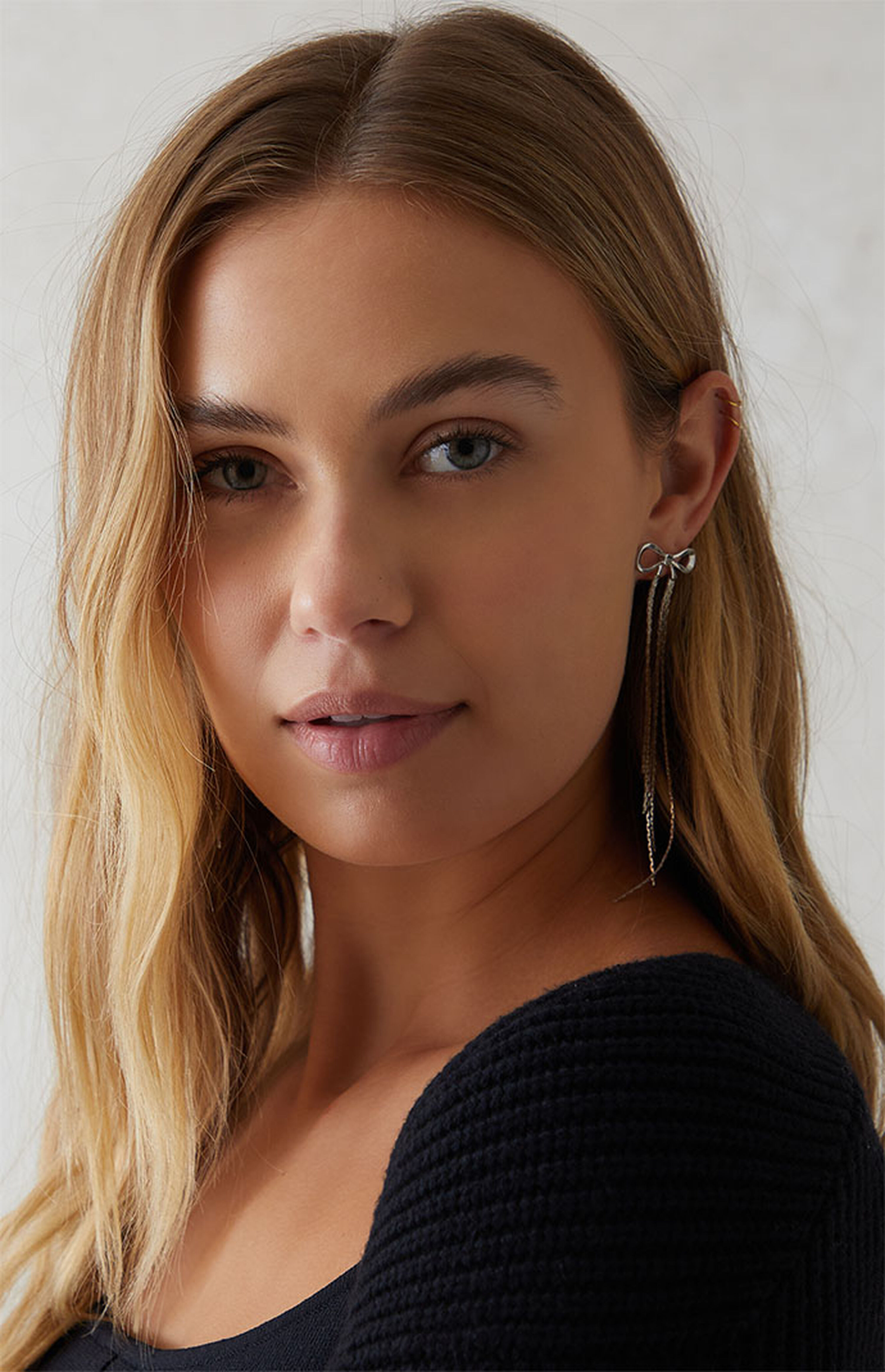 LA Hearts Silver Dangle Bow Earrings | PacSun