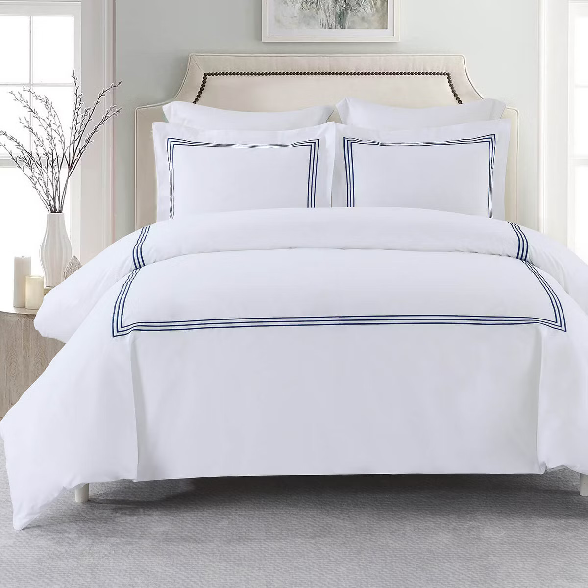 Adeline Percale Embroidered Duvet Cover Set - 100% Cotton Navy Embroidery Full/Queen | Target
