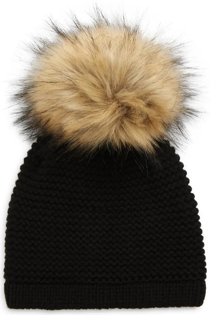 Wool Blend Beanie with Faux Fur Pom | Nordstrom Rack