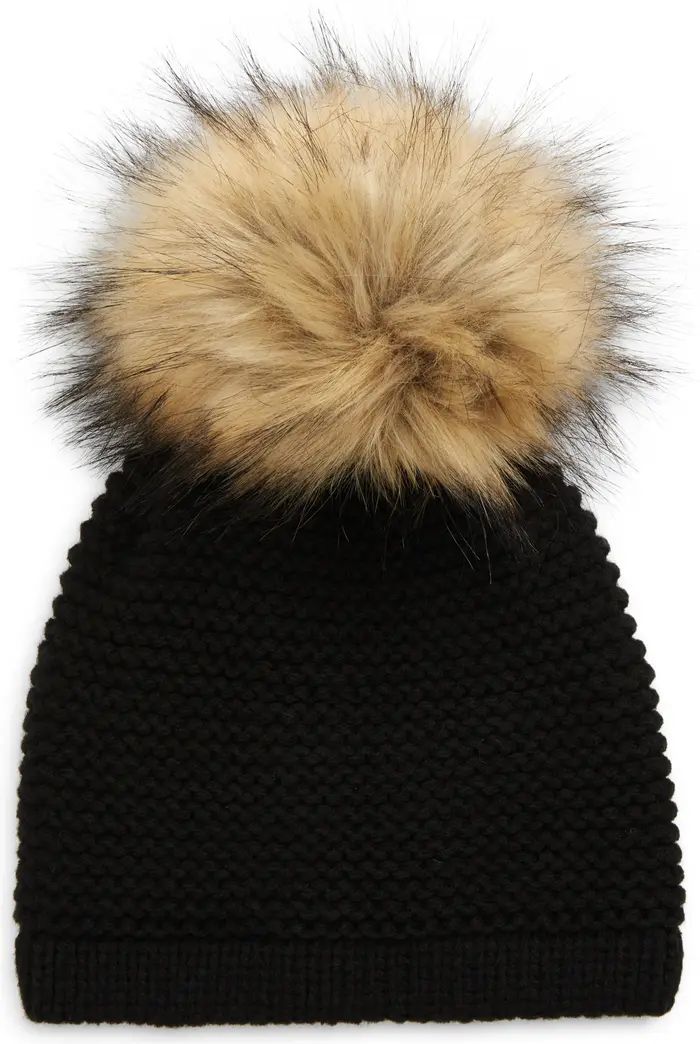 Wool Blend Beanie with Faux Fur Pom | Nordstrom Rack