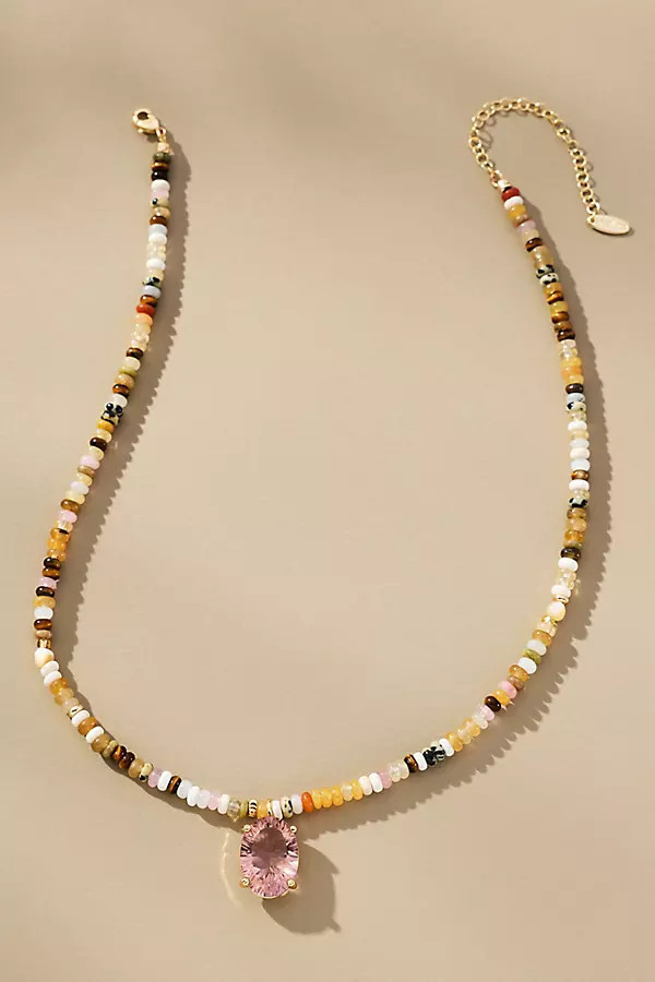 Colorful Beaded Stone Pendant Necklace | Anthropologie (US)