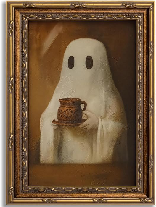 Ghost Drinking Coffee Canvas Wall Art, Vintage Halloween Posters Gothic | Amazon (US)