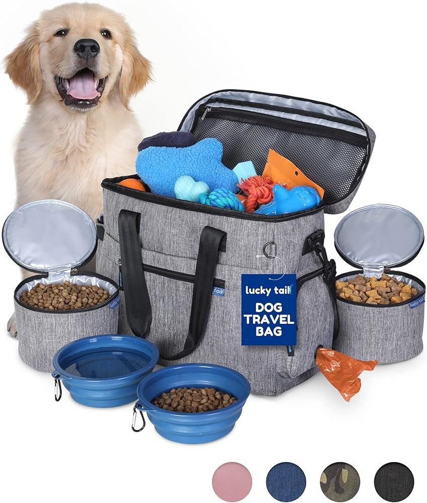 Dog Travel Bag for Supplies by Lucky Tail - Includes Pet Travel Bag Organizer for Accessories, 2 Col | Amazon (US)