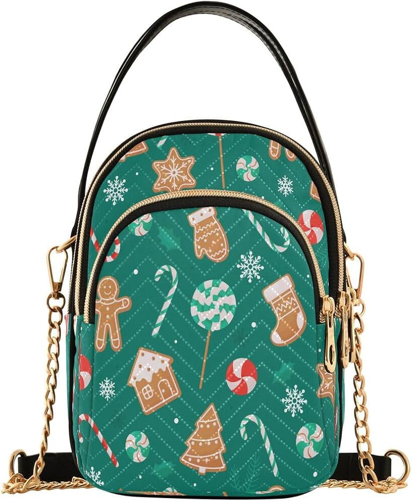 ALAZA Gingerbread Candy Merry Christmas Crossbody Bag Small Shoulder Handbags Leather Purse for W... | Amazon (US)