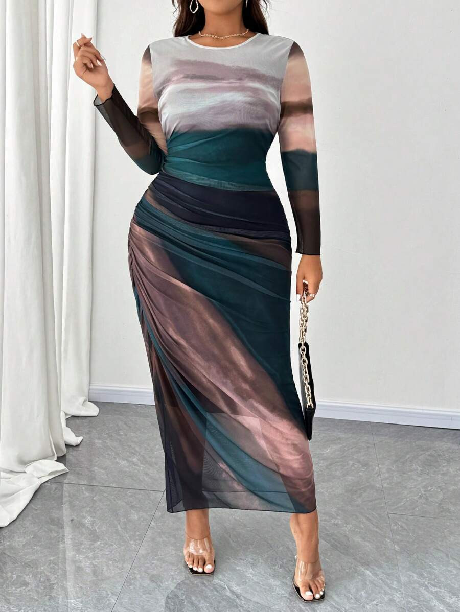 Celure Mesh Bodycon Dress, Minimalist And Casual Style For Everyday Wear Maxi Women Outfit | SHEIN