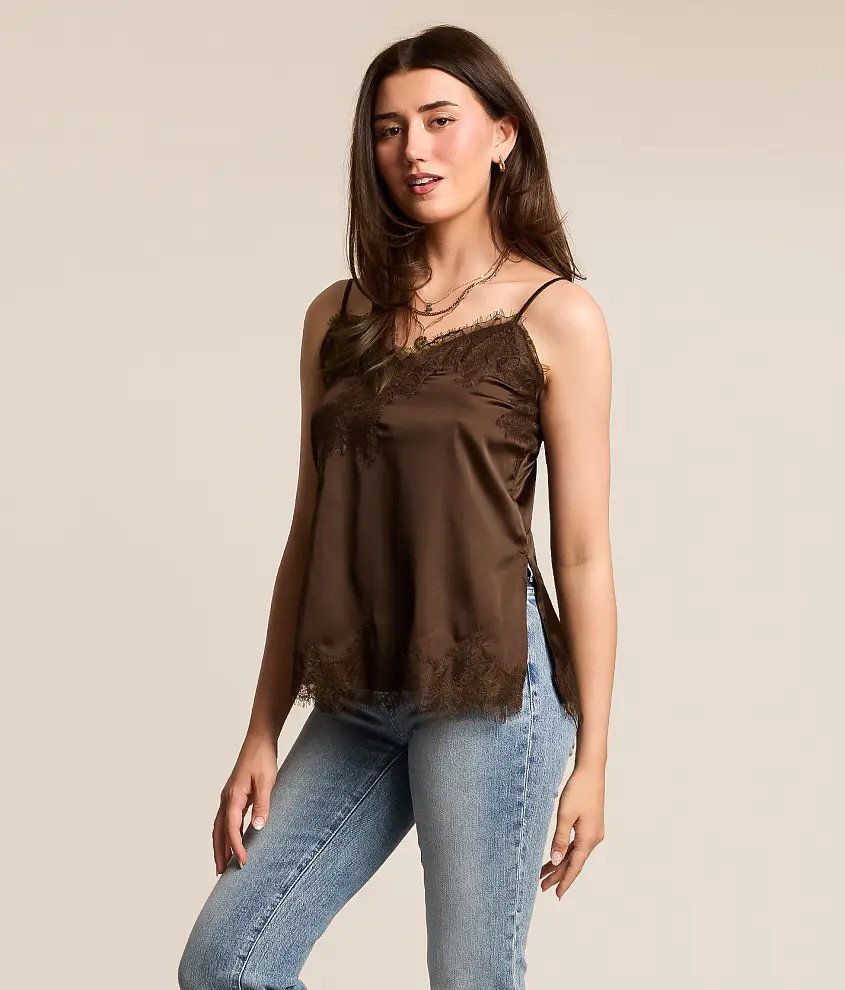 Satin Eyelash Lace Tank Top | Buckle