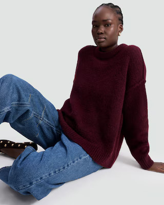The F&F Edit Ribbed Crew Neck Jumper with Wool in Burgundy | Tesco F&F