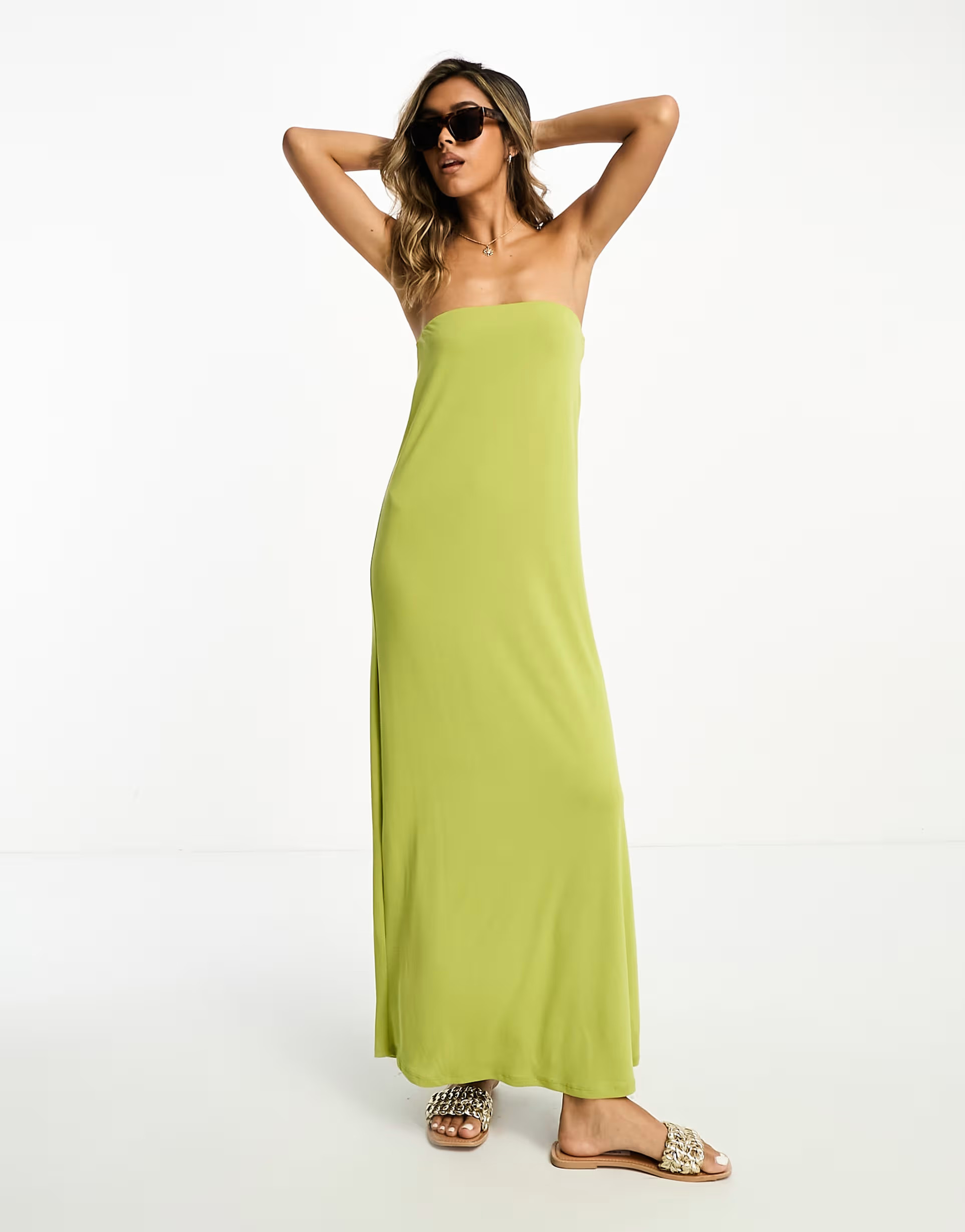ASOS DESIGN bandeau maxi dress in chartreuse | ASOS (Global)