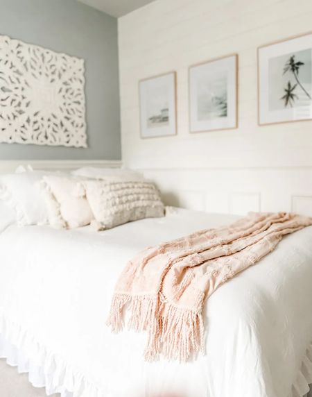 This blush blanket throw is on sale at Target right now.

Our daughter loves the beach and these prints from Etsy are the perfect coastal wall art!

Bedroom decor, wall art, wood medallion wall art, gallery frame, natural wood picture frame, light wood colored picture frame with mat, palm tree art print, beach art print, boho throw pillow with tassels, neutral decor, coastal decor, coastal wall art, white three piece comforter set. Bedding, blush throw blanket, white ruffled bed skirt. Soft ruffled bedding. Wayfair, Target, neutral bedroom.

#bedroom #target #wayfair

#LTKFind #LTKhome #LTKstyletip
