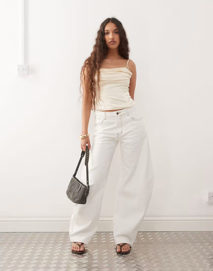 Lioness horseshoe contrast stitch barrel leg jeans in white - part of a set | ASOS (Global)