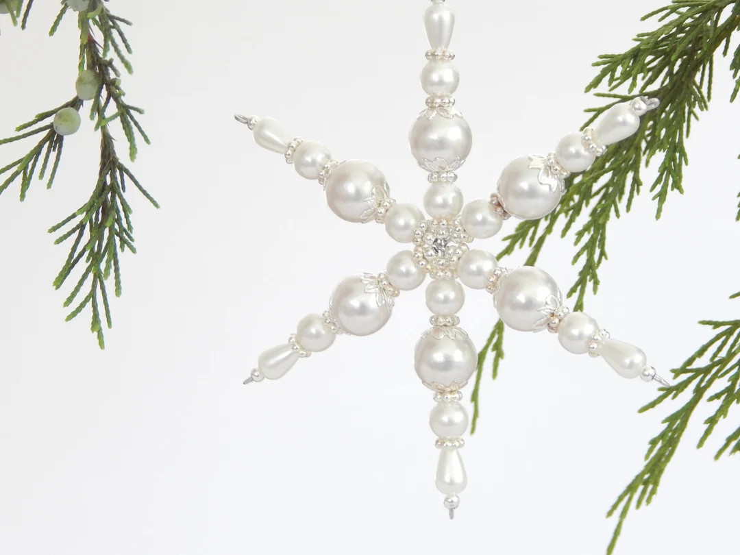 Pearl and Silver Snowflake Christmas Ornament S4 - Etsy | Etsy (US)