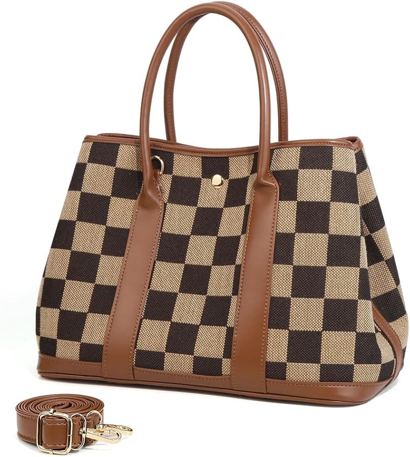 Checkered Top Handle Purses for Women Designer Handbags Tote Shoulder Bag Trendy Satchel Bags for... | Amazon (US)