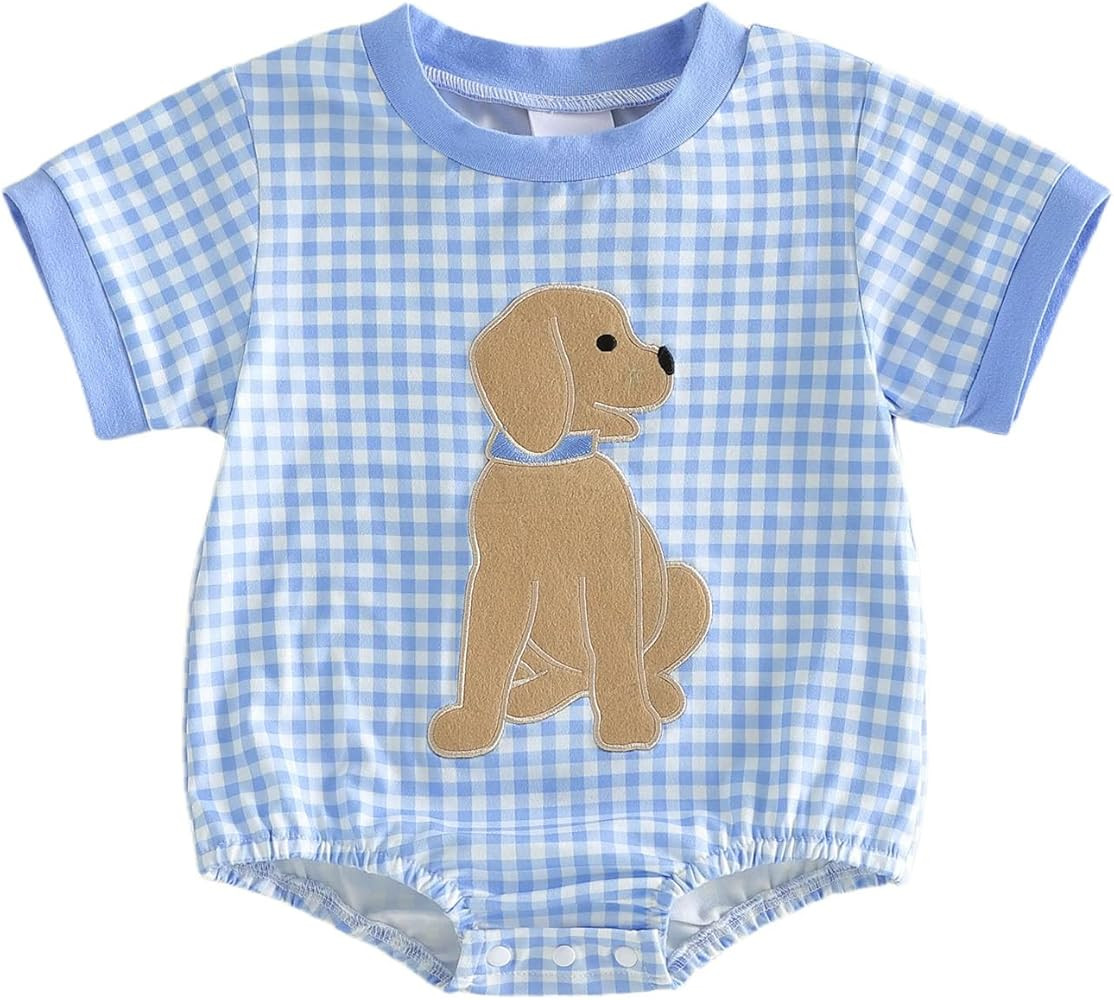 Baby Girl Summer Clothes Dog Bubble Romper Newborn Infant Plaid Onesie Spring Summer Toddler Body... | Amazon (US)