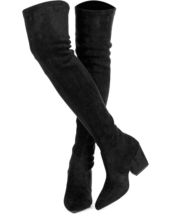 Mtzyoa Thigh High Block Heel Boot Women Pointed Toe Stretch Over The Knee Boots | Amazon (US)