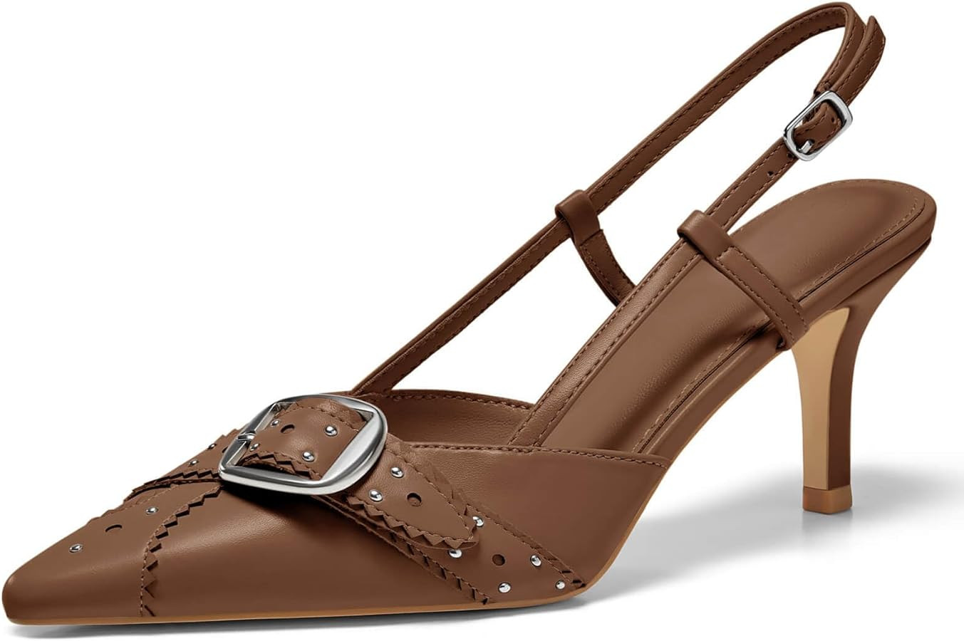 Coutgo Womens Slingback Kitten Heels Studded Closed Pointed Toe Pumps with Buckle Party Dress Sho... | Amazon (US)