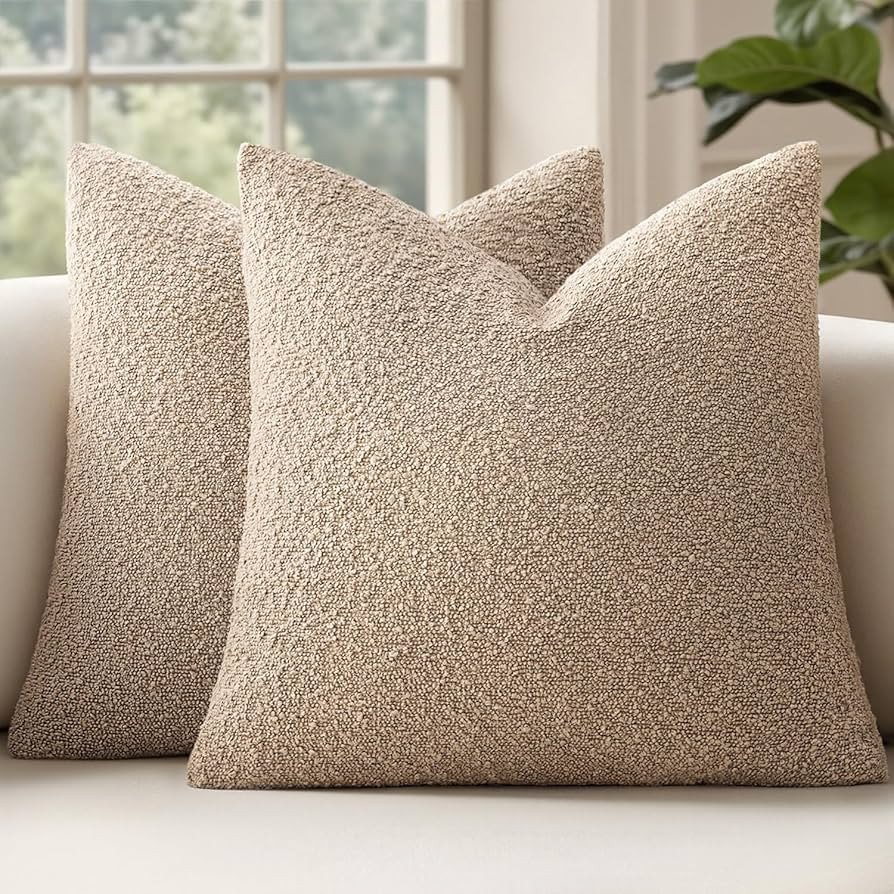 MIULEE 24x24 Decorative Euro Sham Pillow Covers for Couch Bed Set of 2 Textured Boucle Neutral Th... | Amazon (US)