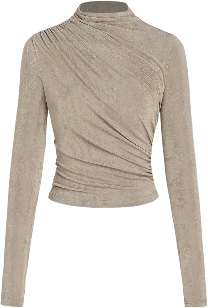 CIDER Stand Collar Ruched Long Sleeve Tee | Amazon (US)