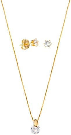 Conjunto Ponto De Luz Zircônia Colar E Brinco banhado a Ouro 18k | Amazon (BR)