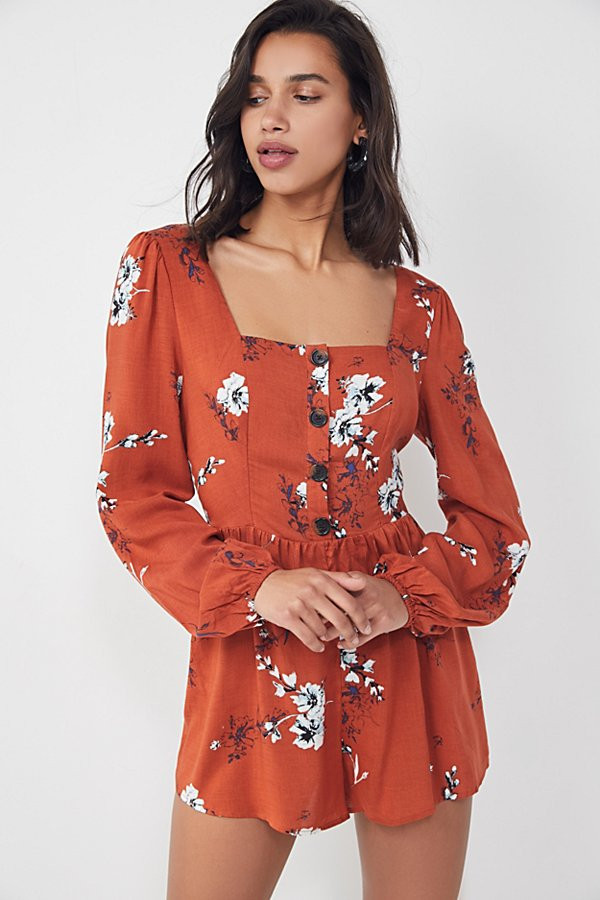UO Paulina Floral Square-Neck Romper - Assorted XS at Urban Outfitters | Urban Outfitters (US and RoW)