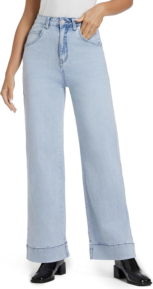 Womens Hig Waisted Jeans Comforts Straight Leg Loose Stretchy Lightweight Tummy Control Trendy Je... | Amazon (US)